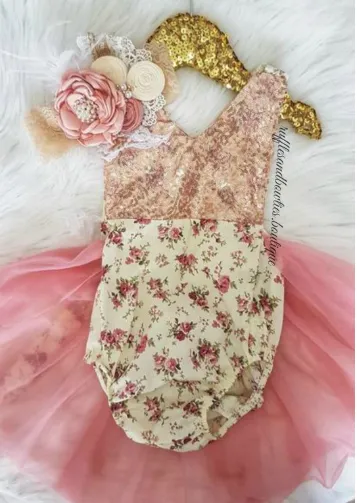 $17.50 EA - 12-24M X 2 -- Kryssi Kouture Vintage Rose Alexandra Tutu Romper