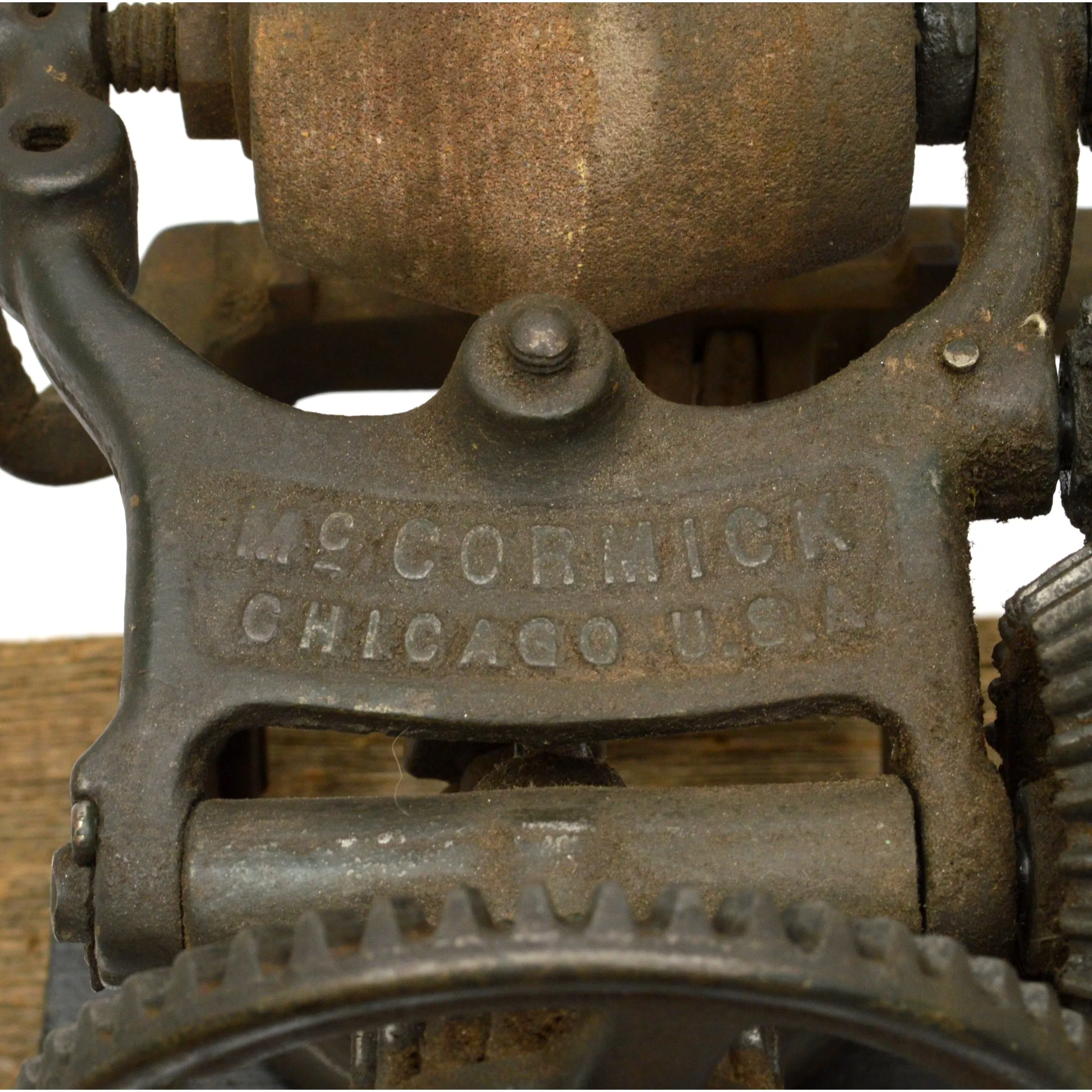 Antique "McCORMICK" SICKLE BLADE SHARPENING Gear Crank Stone Grinder STEAMPUNK