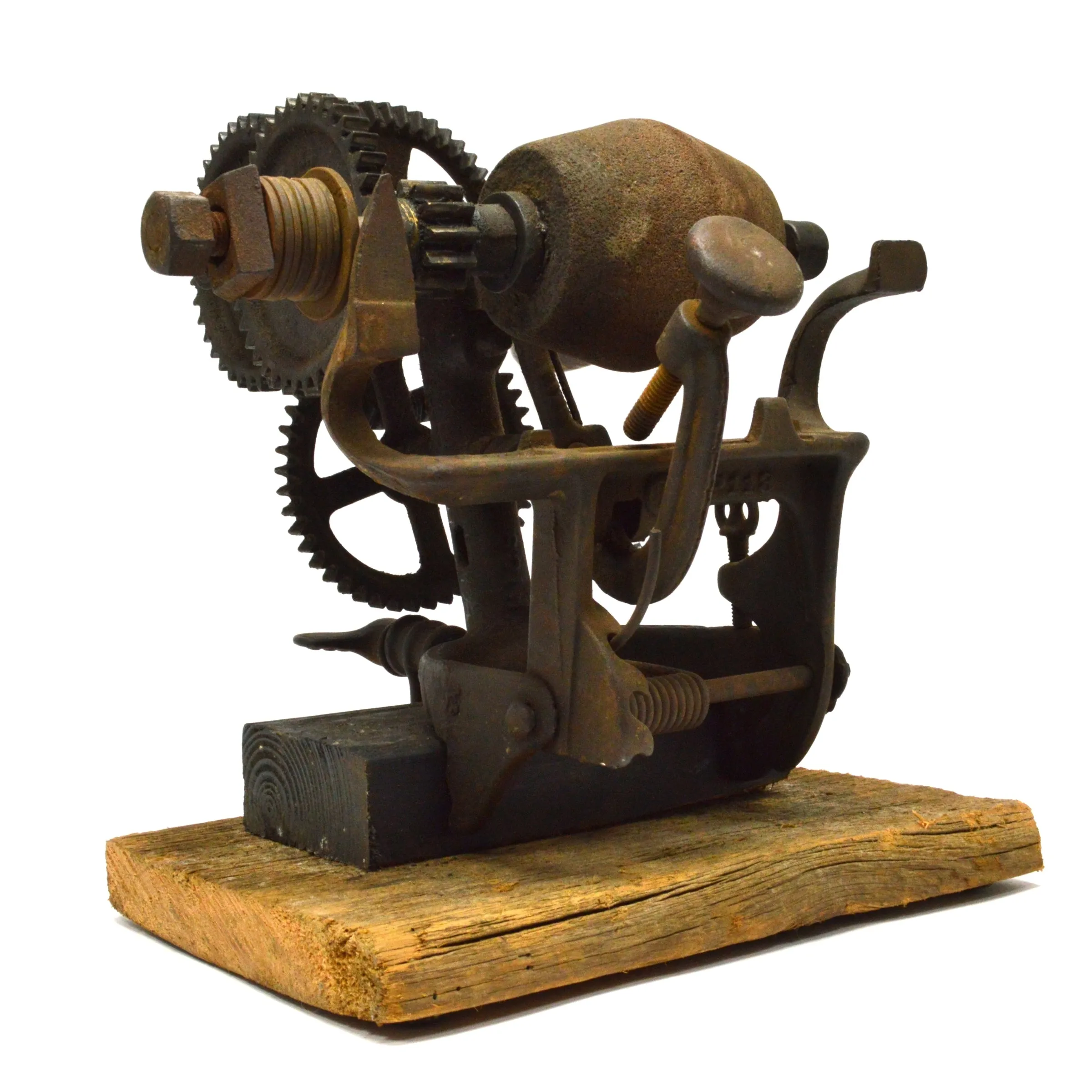 Antique "McCORMICK" SICKLE BLADE SHARPENING Gear Crank Stone Grinder STEAMPUNK