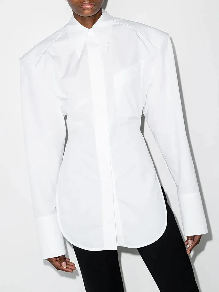 Backless Sexy White Shirt For Women Lapel Long Sleeve Solid Bandage High Street Solid Minimalist Blouses Female Clothes