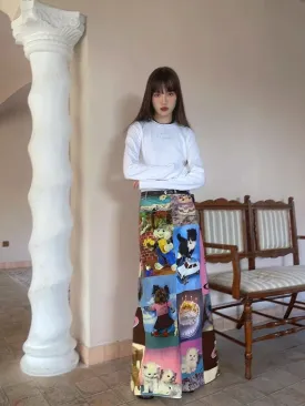 Cat Cake Birthday Print Casual Long Half Skirt【s0000005063】