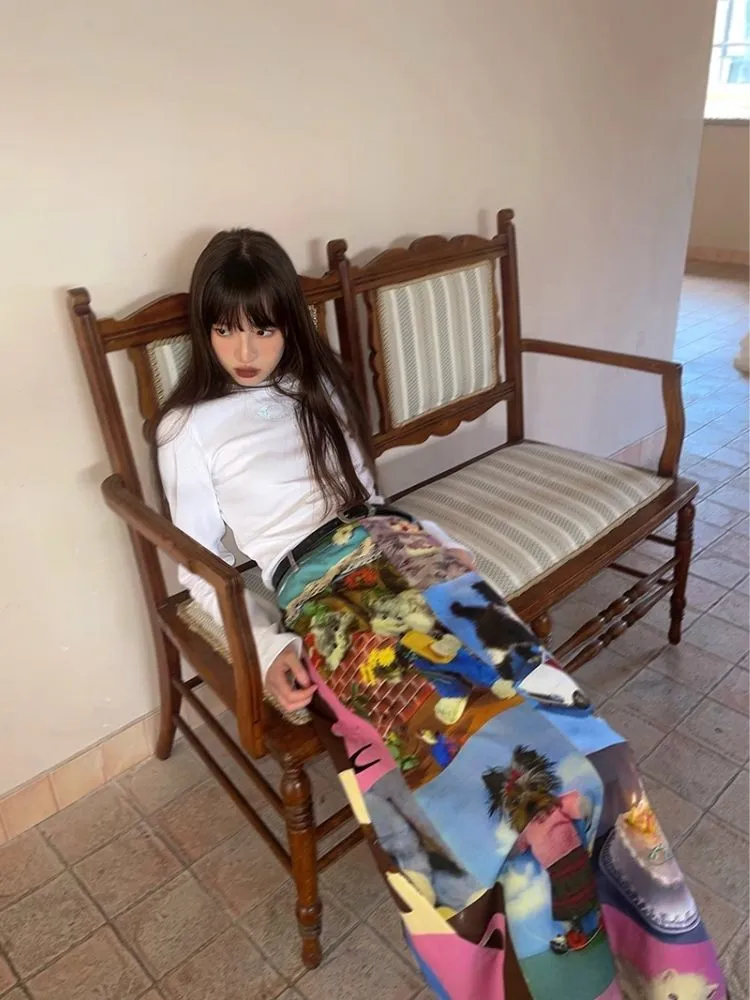 Cat Cake Birthday Print Casual Long Half Skirt【s0000005063】