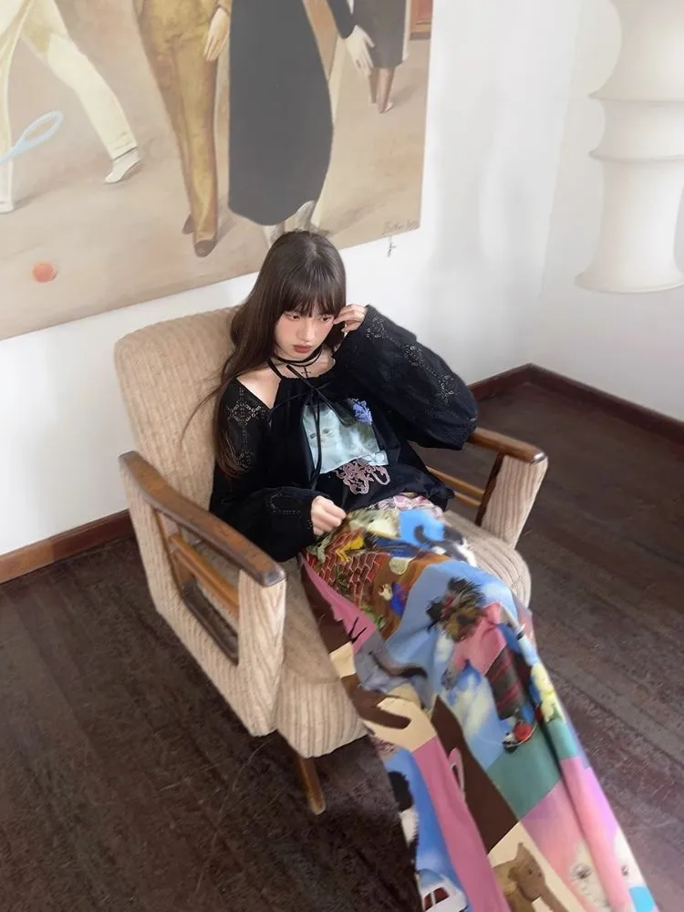 Cat Cake Birthday Print Casual Long Half Skirt【s0000005063】