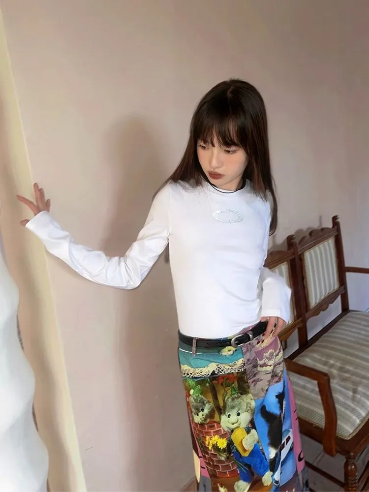 Cat Cake Birthday Print Casual Long Half Skirt【s0000005063】