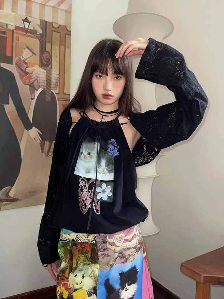 Cat Cake Birthday Print Casual Long Half Skirt【s0000005063】