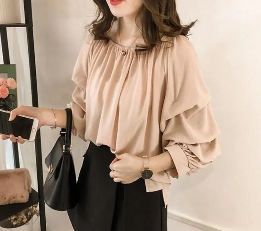 Chiffon Ruffle Sleeve Blouse