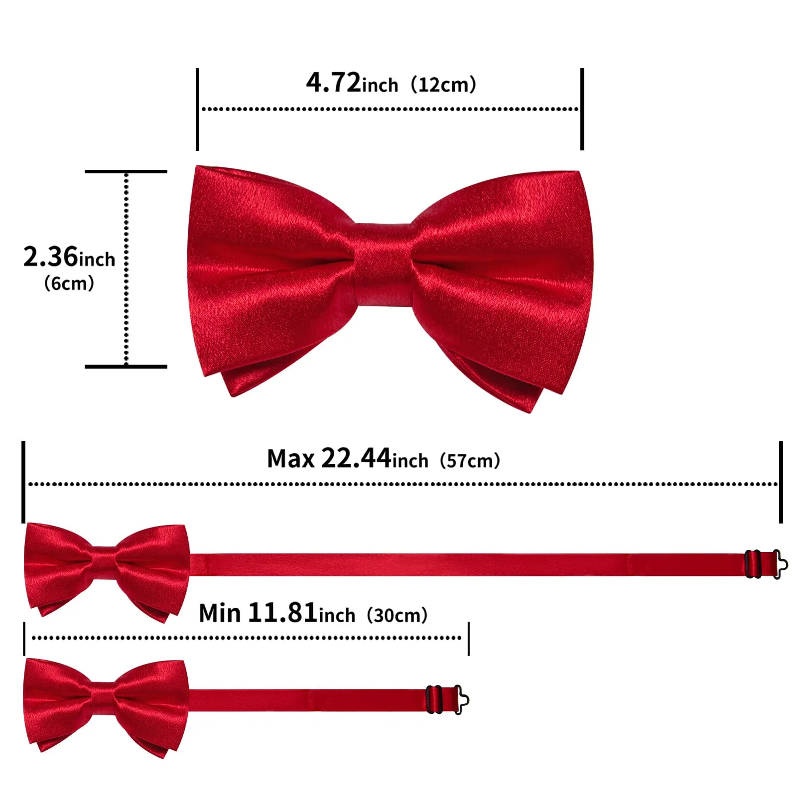 DiBanGu Red Bow Tie Pure Shining Solid Silk Mens Pre-Tied Bowtie Pocket Square Cufflinks Set