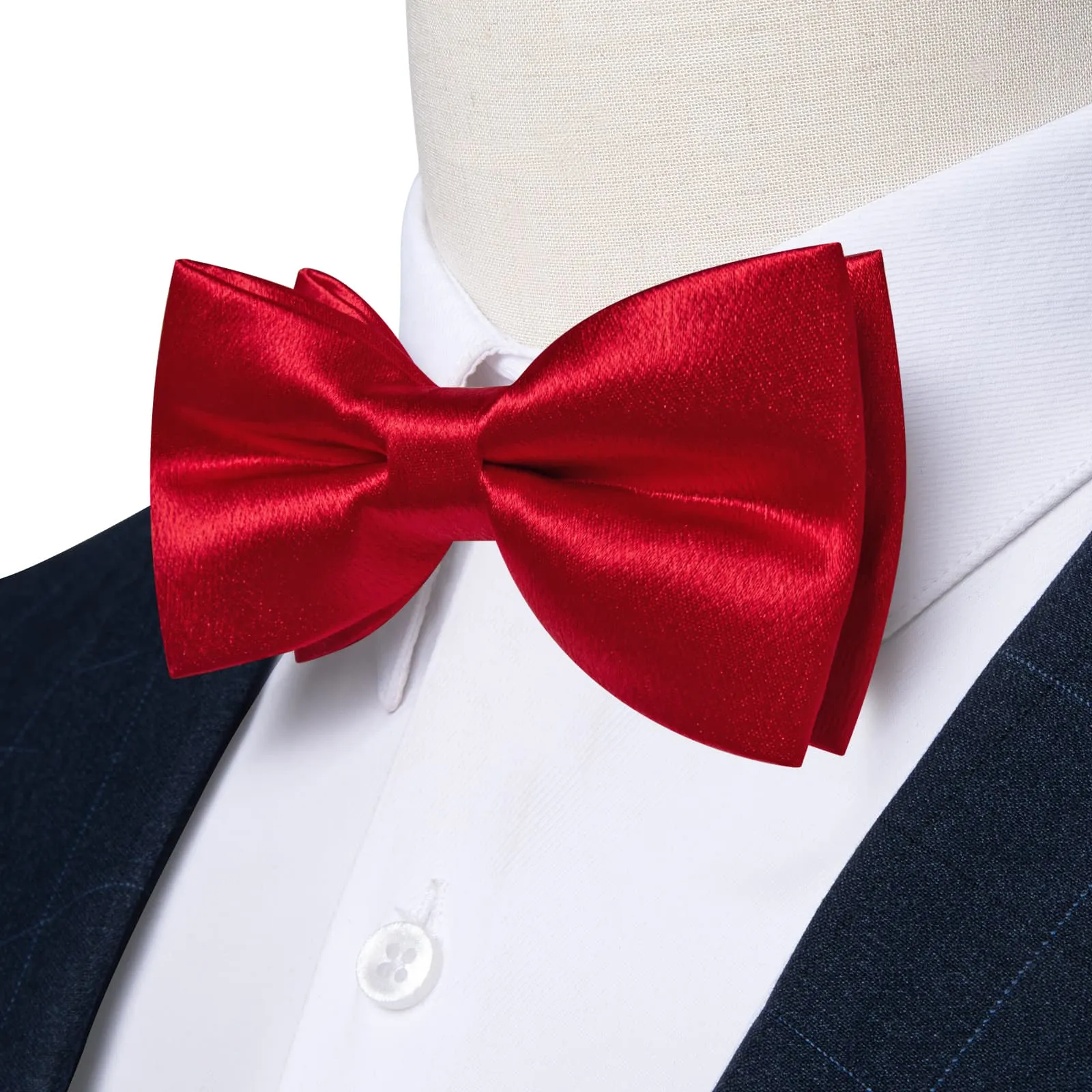 DiBanGu Red Bow Tie Pure Shining Solid Silk Mens Pre-Tied Bowtie Pocket Square Cufflinks Set