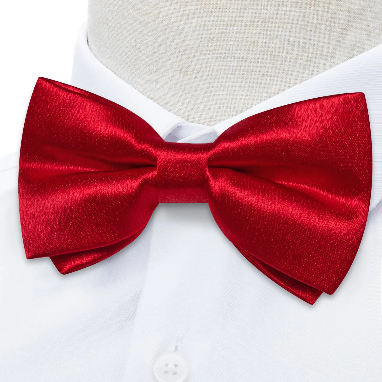 DiBanGu Red Bow Tie Pure Shining Solid Silk Mens Pre-Tied Bowtie Pocket Square Cufflinks Set