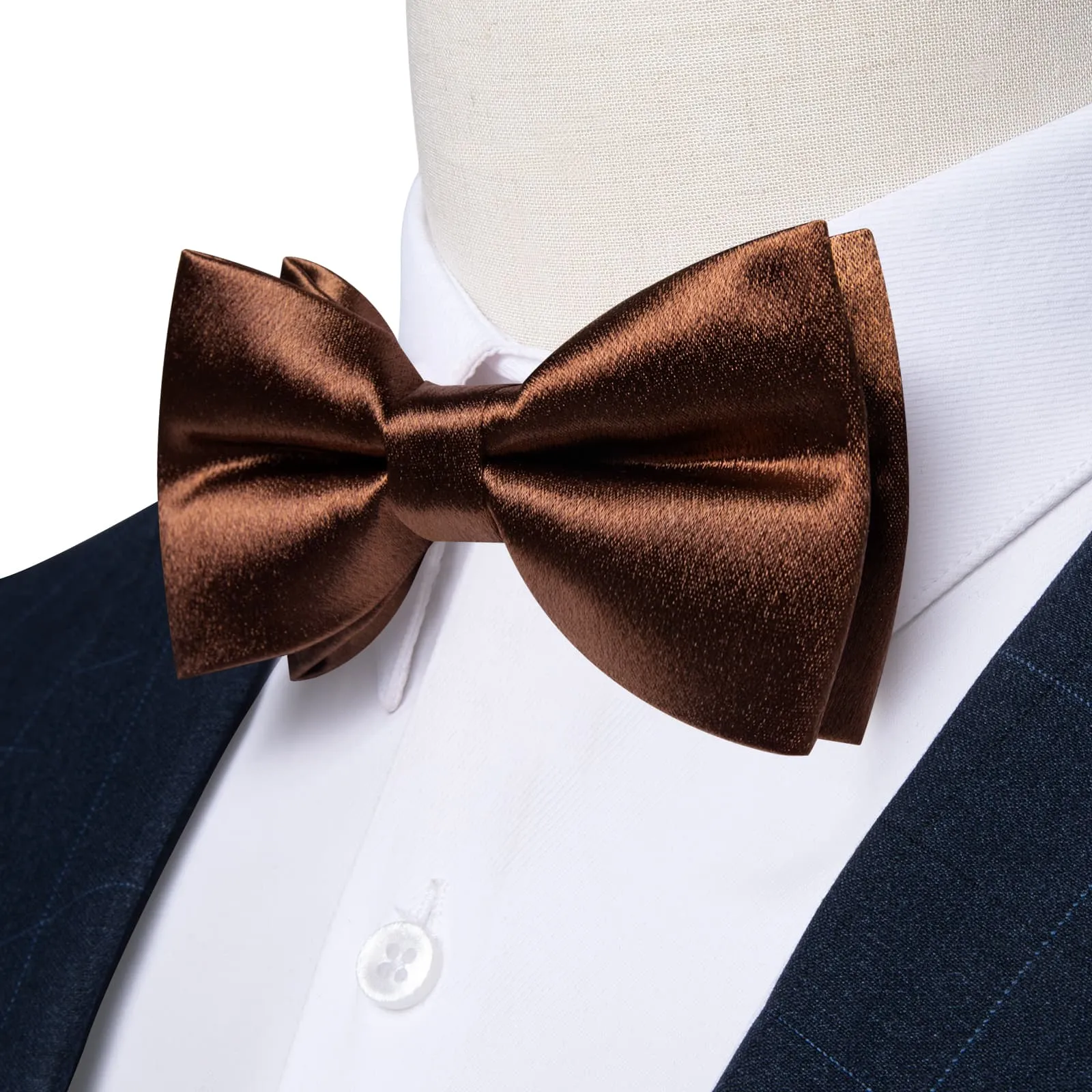 DiBanGu Silk Bow Tie Shining Chocolate Brown Solid Mens Pre-Tied Bowtie Handkerchief Cufflinks Set