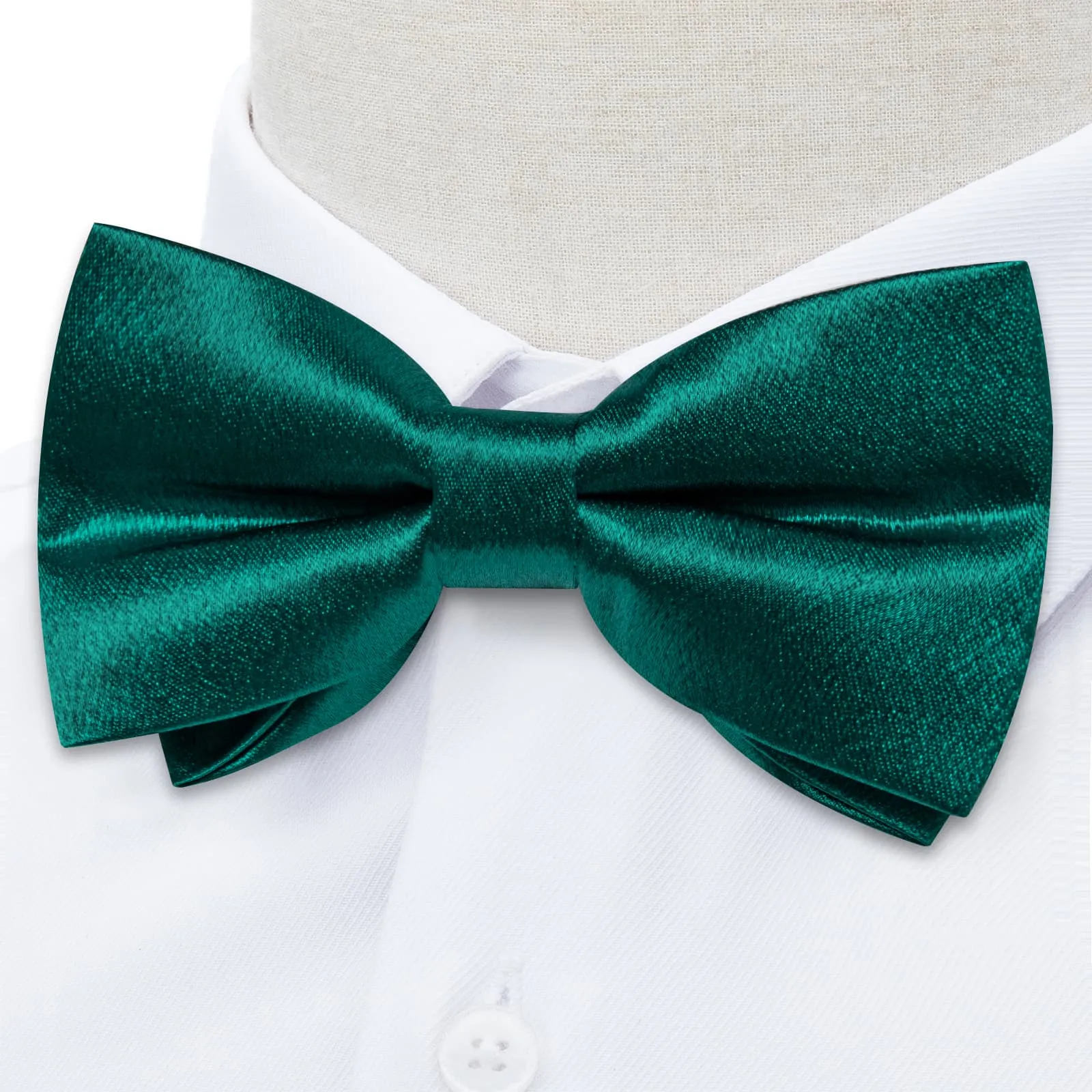 DiBanGu Silk Bow Tie Shining Teal Green Solid Mens Pre-Tied Bowtie Handkerchief Cufflinks Set