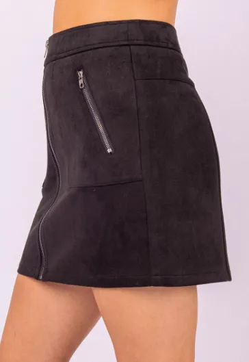 Faux Suede Zipper Detail Mini Skirt - Assorted Colours