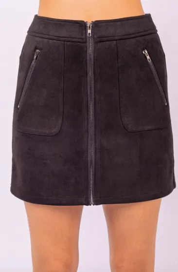 Faux Suede Zipper Detail Mini Skirt - Assorted Colours