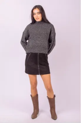 Faux Suede Zipper Detail Mini Skirt - Assorted Colours