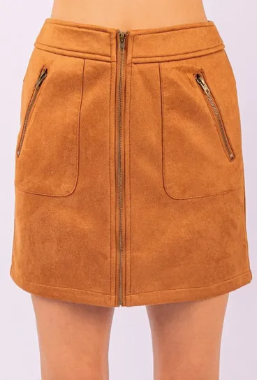 Faux Suede Zipper Detail Mini Skirt - Assorted Colours