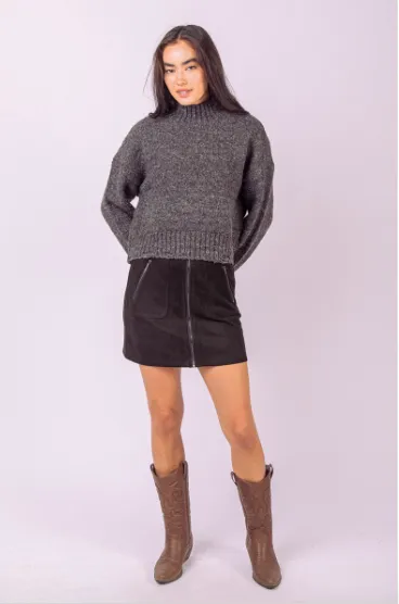 Faux Suede Zipper Detail Mini Skirt - Assorted Colours