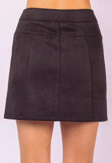 Faux Suede Zipper Detail Mini Skirt - Assorted Colours
