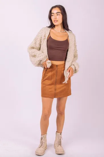 Faux Suede Zipper Detail Mini Skirt - Assorted Colours