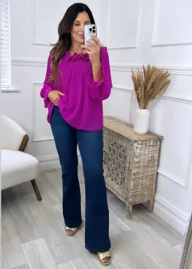 Indy Magenta Ruffle Neck Blouse