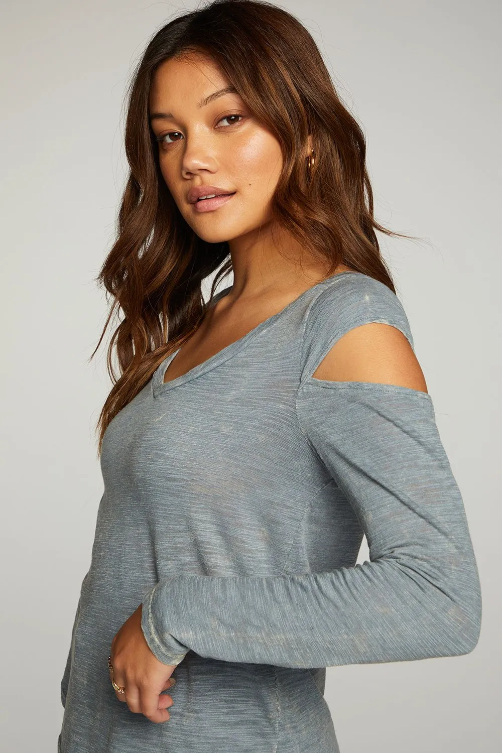Jersey Vented Deep V Tee- Denim
