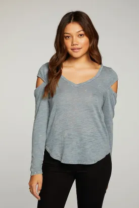 Jersey Vented Deep V Tee- Denim
