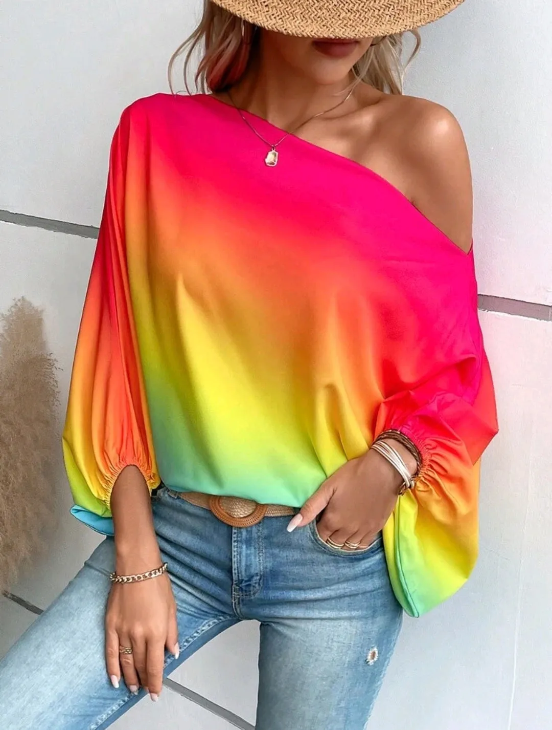 Layla Asymmetric Neck Multicolour Blouse