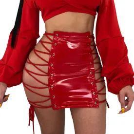 “Popular” extreme lace up latex mini skirt