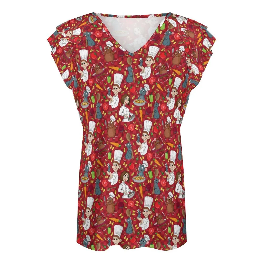 Ratatouille Women's Ruffle Sleeve V-Neck T-Shirt