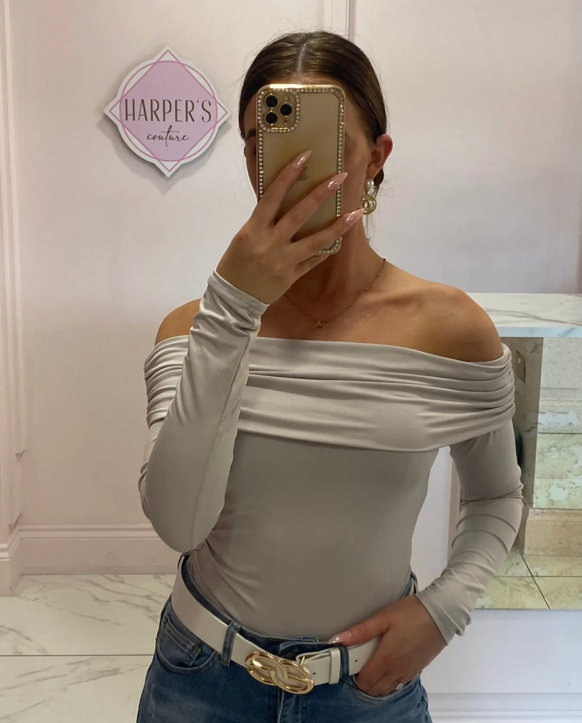 Shayla Bardot Grey Bodysuit