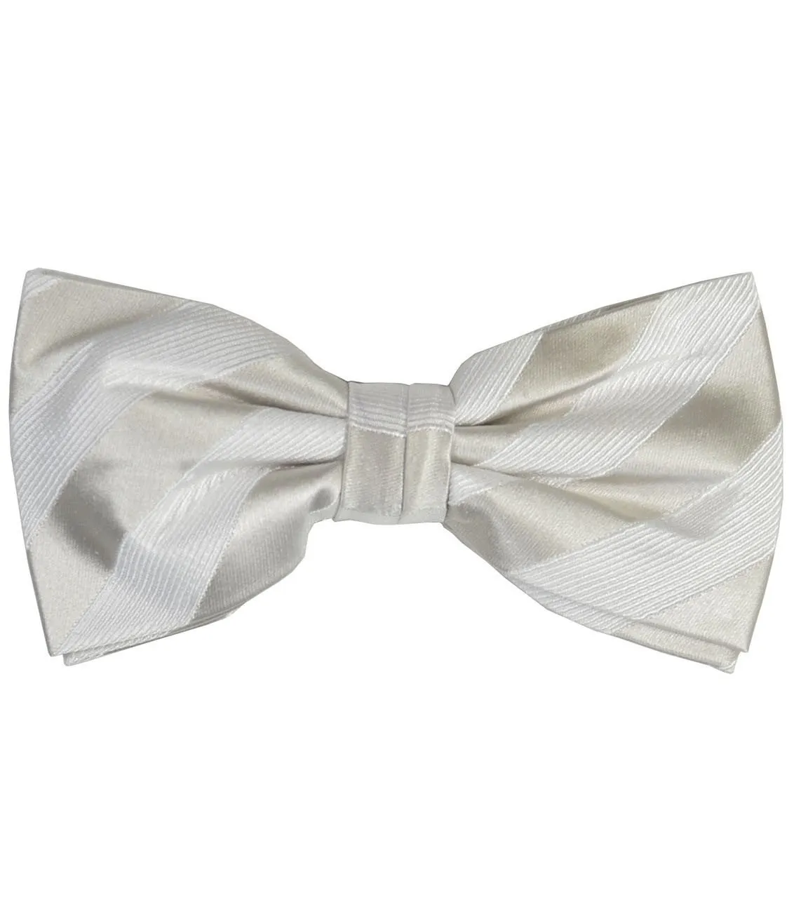 Silver and White Striped Silk Bow Tie