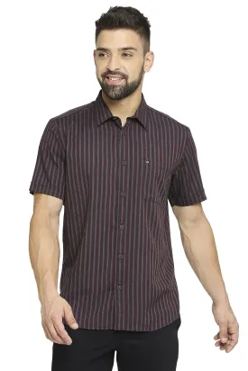 Slim Fit Polyester Viscose Stripe Halfsleeves Shirt