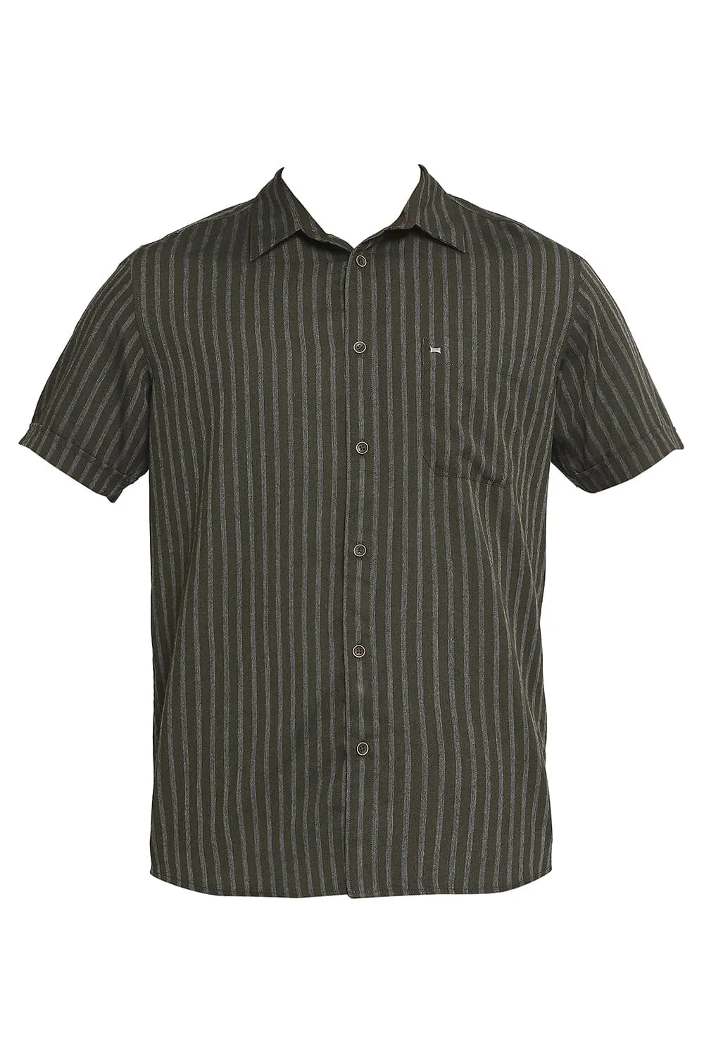 Slim Fit Polyester Viscose Stripe Halfsleeves Shirt