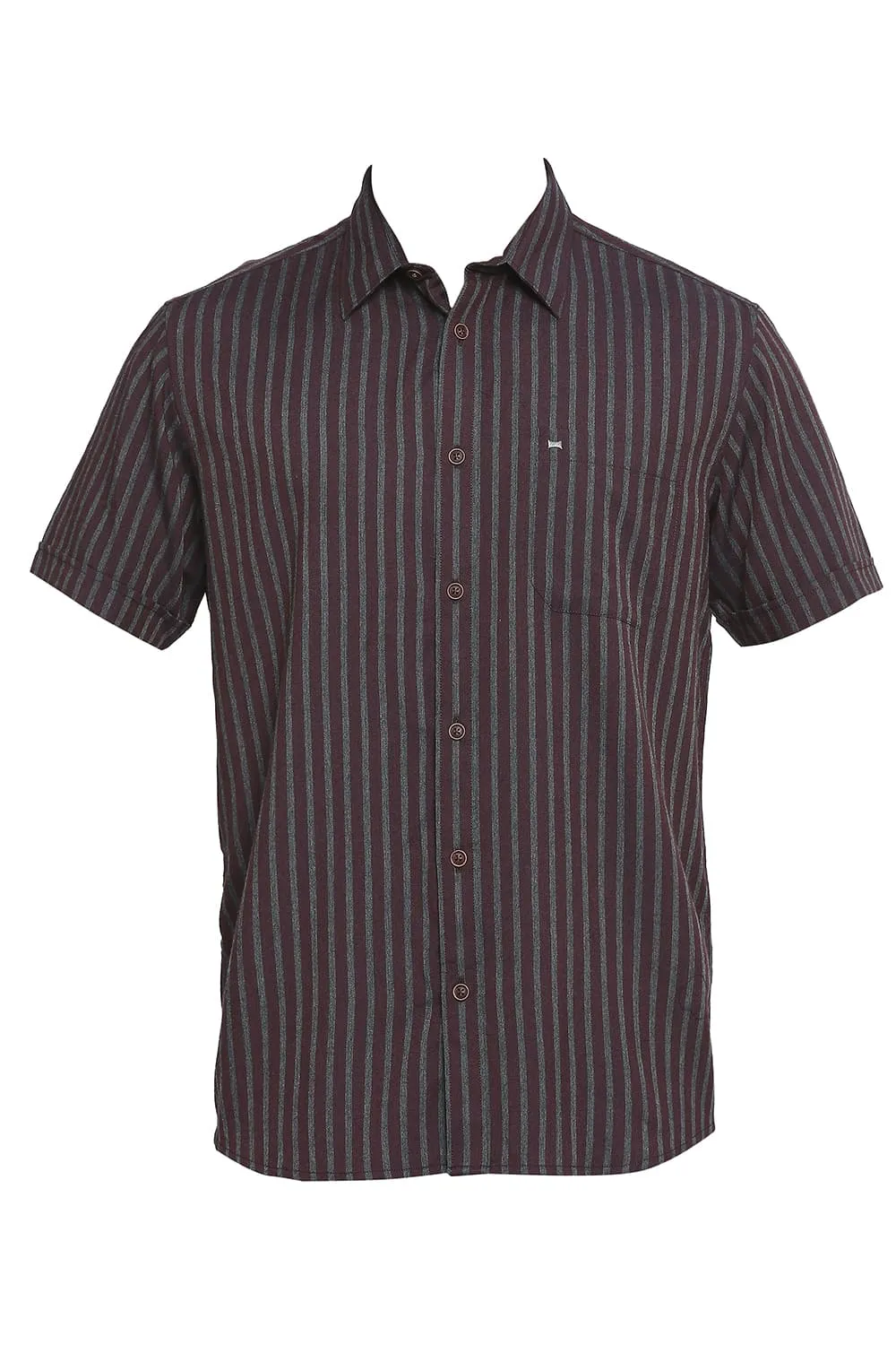 Slim Fit Polyester Viscose Stripe Halfsleeves Shirt