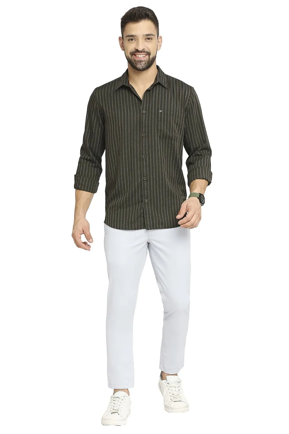 Slim Fit Polyester Viscose Stripe Shirt