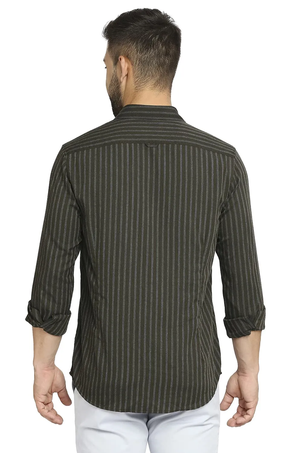 Slim Fit Polyester Viscose Stripe Shirt