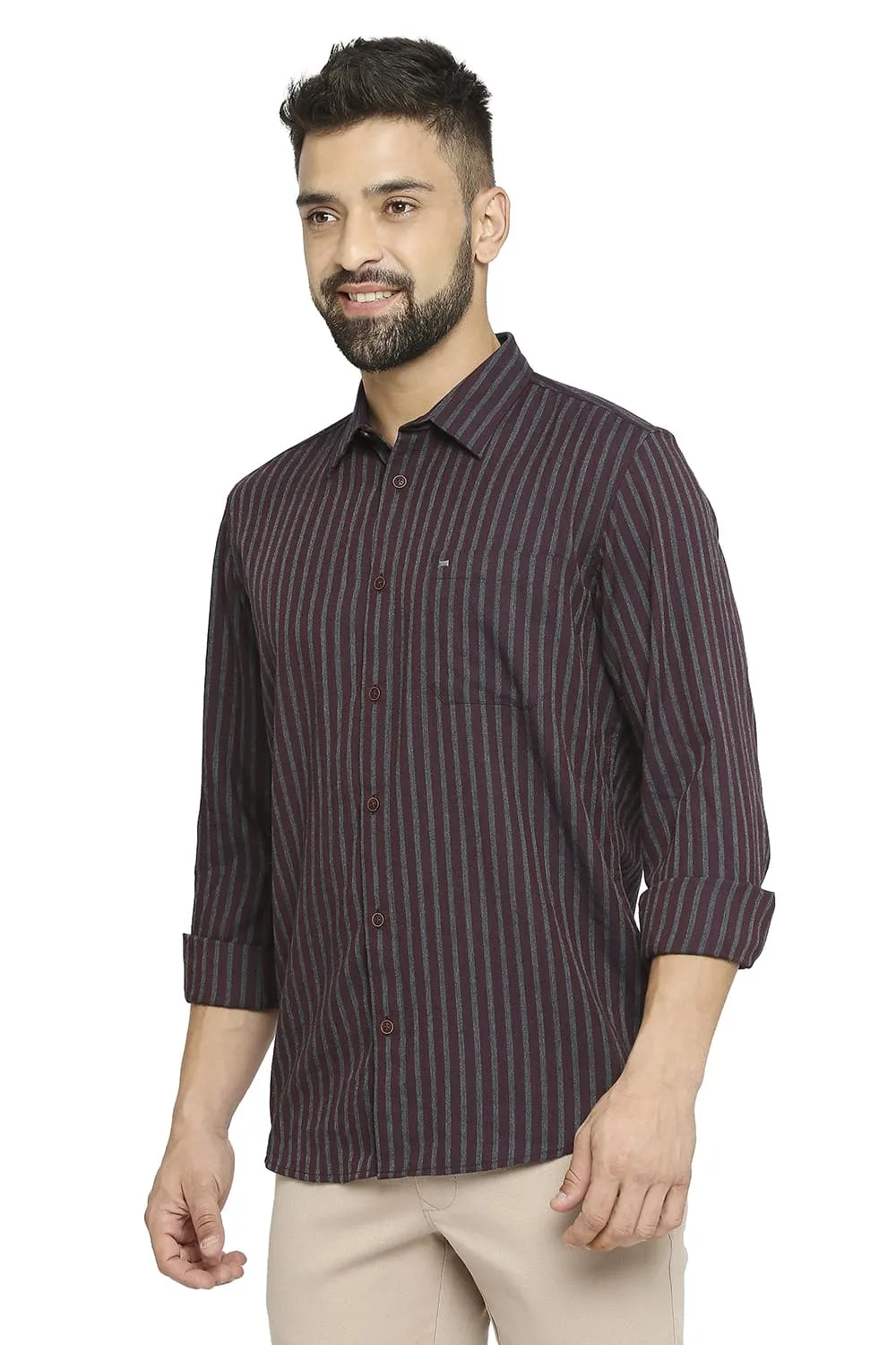 Slim Fit Polyester Viscose Stripe Shirt