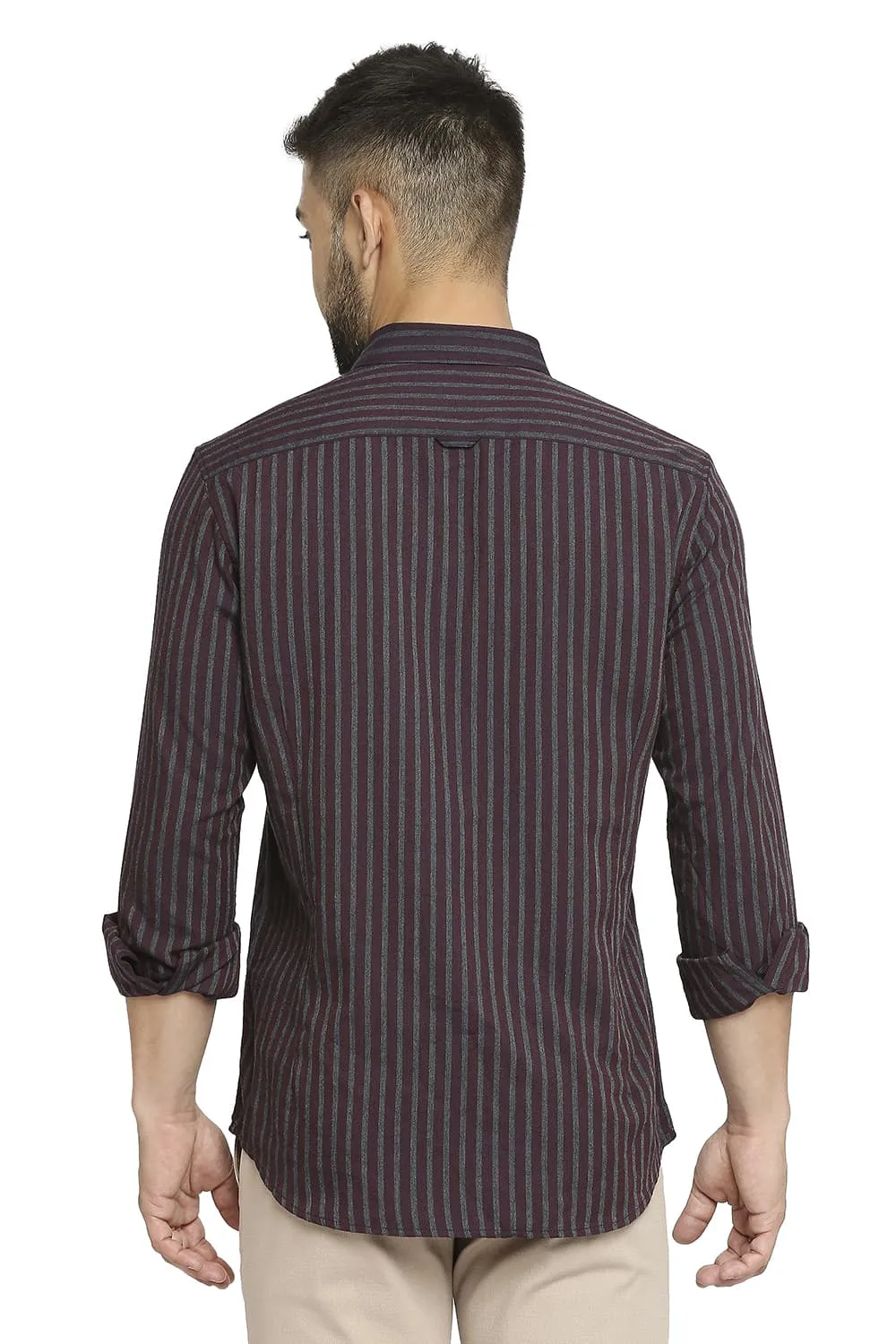 Slim Fit Polyester Viscose Stripe Shirt