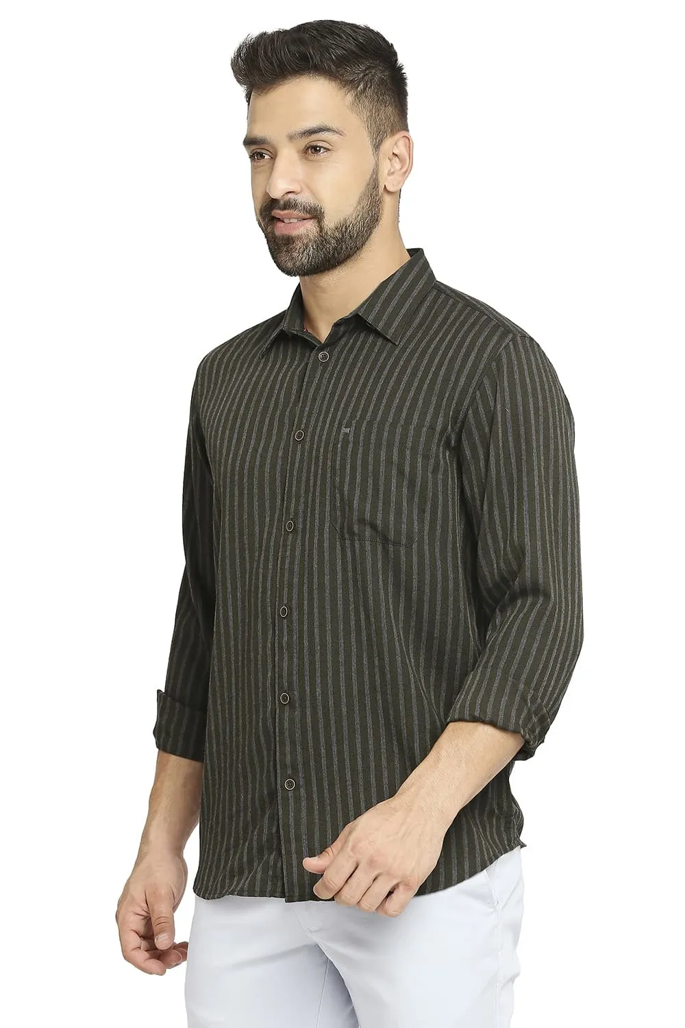Slim Fit Polyester Viscose Stripe Shirt