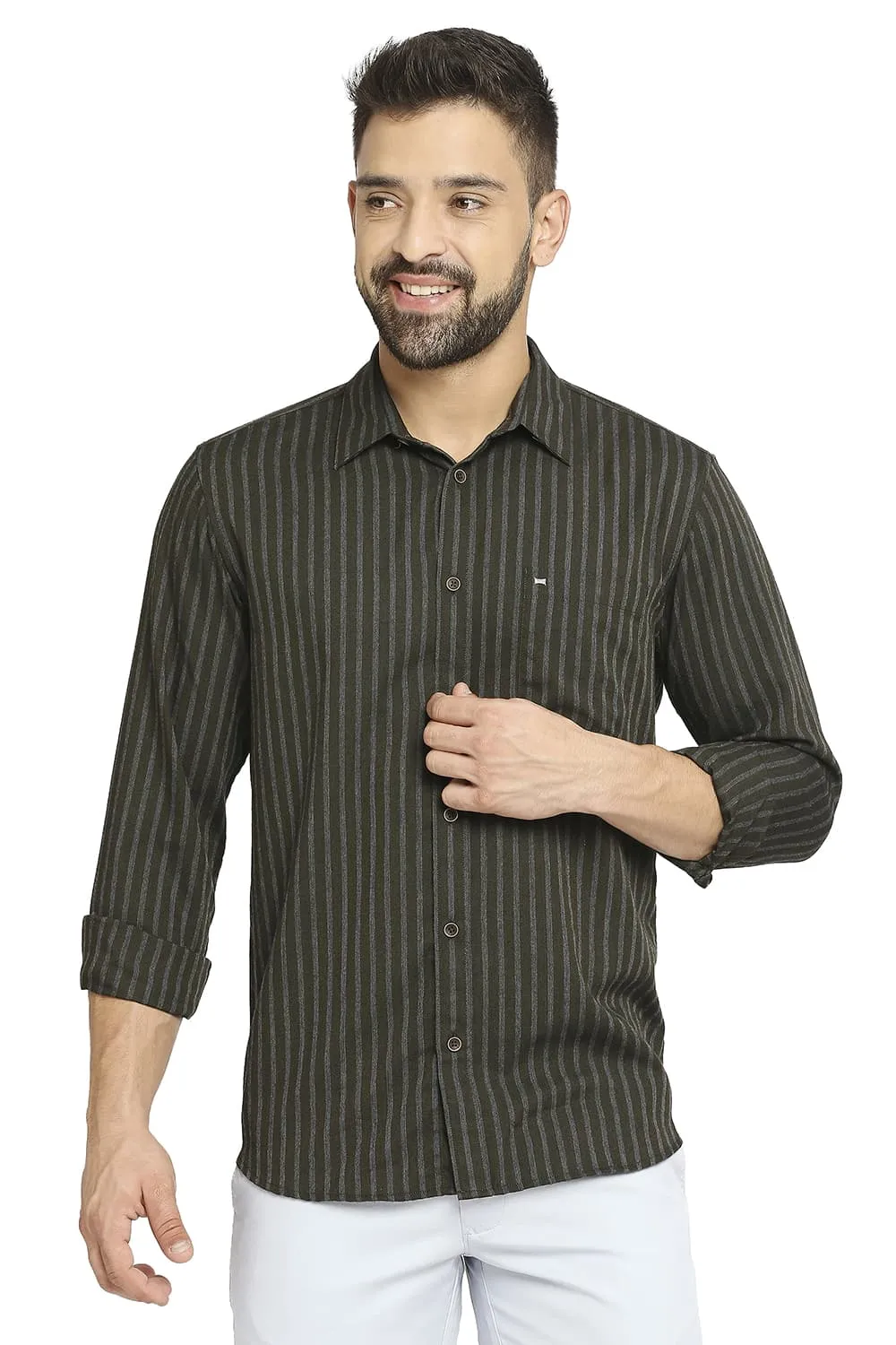 Slim Fit Polyester Viscose Stripe Shirt