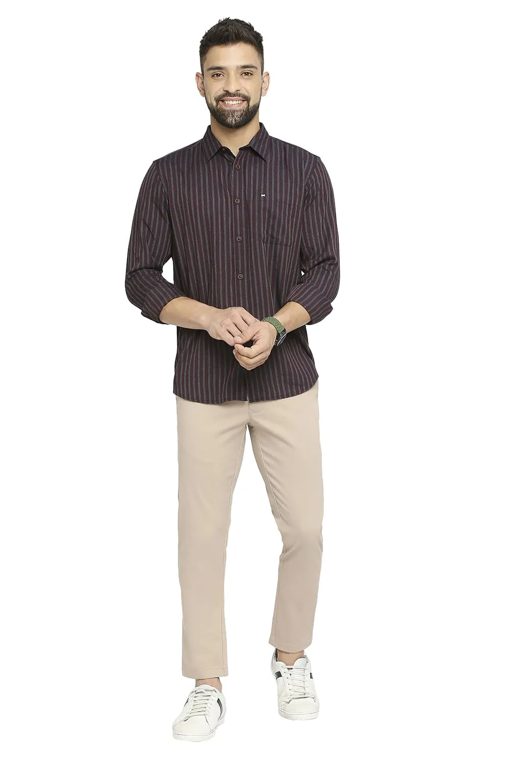 Slim Fit Polyester Viscose Stripe Shirt