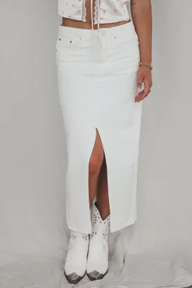 Woke Up Western White Denim Maxi Skirt