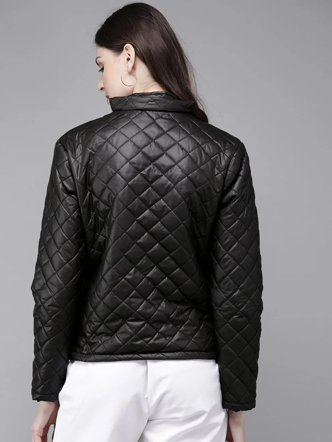 Women Black Quilted Hooded Puffer Jacket