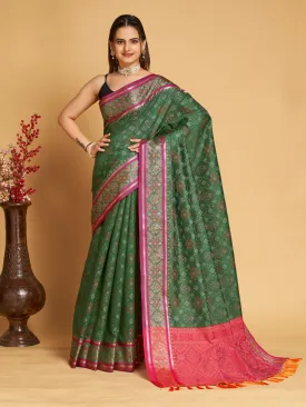 Women Party Wear Designer Dark Green Colour Patola Silk Saree Collection